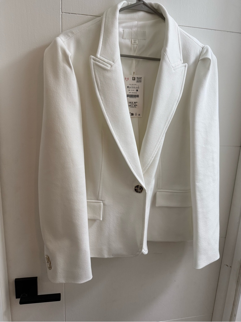 Zara White Single-Button Tailored Blazer